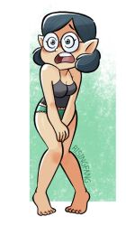 black_hair blush cute cute_face dark_hair disney disney_channel embarrassed feet female female_focus female_only glasses green_panties light-skinned_female panties pointy_ears risingfang round_glasses short_hair slightly_chubby straight_hair tank_top the_owl_house thick_thighs underwear wide_hips willow_park