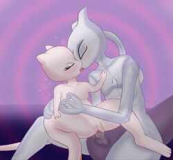 anthro clone cock french_kiss kissing legendary_pokémon male/female mew mewtwo mythical_pokemon pokemon pokemon_(species) psychic psychic_type selfcest straight_hair tongue vaginal_penetration vaginal_sex