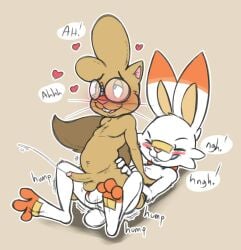 balls blush bodily_fluids cum cum_while_penetrated duo emenius english_text eyewear foreskin gay genital_fluids genitals glasses hi_res looking_pleasured male male/male male_only nintendo penetration penis pokémon_(species) pokemon pokemon_(species) scorbunny text video_games yaoi