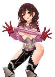 bottomless brown_hair female_only hololive hololive_gen_0 hololive_japan lifting_shirt mungobiko red_hair roboco-san robot see-through see-through_body solo transparent_background virtual_youtuber