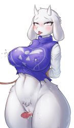 absurd_res anthro blush bodily_fluids boss_monster bovid breasts caprine clothed clothing female fur genital_fluids genitals healingpit hi_res horn lactating mammal mature_anthro mature_female milk solo tongue toriel undertale undertale_(series) video_games white_body white_fur