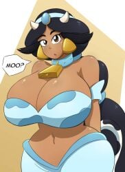 aladdin bell_collar big_ass bimbo bimbofication black_hair brainwashing breast_expansion brown_eyes cow_print cow_print_bikini cowbell cowgirl dark_skin disney disney_princess hi_res horns kobi-tfs kobi94 looking_at_viewer navel open_mouth princess princess_jasmine royalty text wide_hips