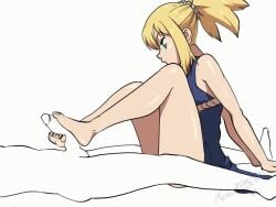 1boy 1girls 2d animated blonde_hair dr.stone female_focus foot_fetish footjob kohaku_(dr.stone) loop meteorreb0rn no_sound pale-skinned_female short_playtime uncensored video