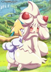 1boy 1girls alcremie anal anal_sex areola balls bbmbbf breasts diamond_level doggy_style female gigantic_penis huge_balls huge_breasts jirachi larger_female male male/female mounted mounting nintendo nipples palcomix penis pietros_secret_club pokémon_(species) pokemon pokemon_(species) pokemon_only pokemon_rse pokemon_ss pussy sex size_difference small_but_hung smaller_male source_request straight testicles thick_thighs veins veiny_balls veiny_testicles year_request
