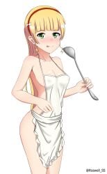 absurdres apron blonde_hair breasts female green_eyes heanna_sumire highres love_live! love_live!_school_idol_festival love_live!_school_idol_festival_all_stars love_live!_superstar!! nipple_outline roswell-ss