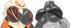 2022 2d 2girls arcanine big_breasts female furry huge_breasts nintendo pokemon pokemon_(species) tagme zoruadrawsstuff