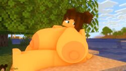 3d beach big_breasts blue_eyes breasts brown_hair commission cubanapple erect_nipples female human humanoid mammal microsoft mine-imator minecraft mojang nude_female outside solo tagme video_games xbox_game_studios