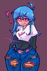 aroused ass big_ass big_hips blue_hair female female_only friday_night_funkin heart heart-shaped_pupils jeans sfw sky_(friday_night_funkin) slim_waist thick_thighs thin_waist torn_pants wide_hips