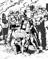 2girls astra_militarum chem-chan female guardsman_(warhammer_40k) guardswoman_(warhammer_40k) hologram imperial_guard imperium_of_man monochrome savlar_chem_dogs tagme warhammer_(franchise) warhammer_40k