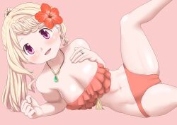 1girls bikini bikini_bottom bikini_top blonde_hair bra female female_focus female_only looking_at_viewer magia_record:_mahou_shoujo_madoka_magica_gaiden mahou_shoujo_madoka_magica momoko_togame ponytail puella_magi_madoka_magica red_eyes smile smiling smiling_at_viewer solo solo_female solo_focus strayed_raven togame_momoko wavy_hair