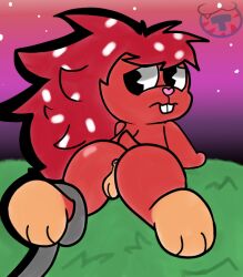 anthro anus ass butt dandruff female female_focus flaky_(htf) genitals happy_tree_friends humanoid_genitalia humanoid_pussy looking_back mammal mintytempest nervous porcupine pussy rodent