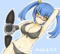 2016 big_breasts bikini blue_hair cleavage gijinka glasses godzilla_(series) gojira_tai_spacegojira_(1994) humanized maruyaa_(malya1006) moguera tagme toho twintails yellow_eyes