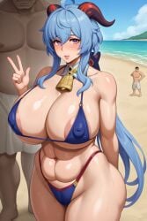 ai_generated beach big_ass big_penis bikini blue_hair dark-skinned_male deceit ganyu_(genshin_impact) genshin_impact horn micro_bikini milf muscular snow_bunny solo vacation white_skin