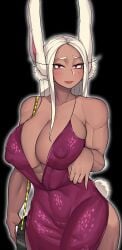 1girls black_background dress elijahzx female female_only looking_at_viewer miruko my_hero_academia rumi_usagiyama simple_background skin_tight solo tagme