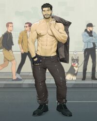 1boy bara beard clothing katto8452 lin.katto looking_at_viewer male male_nipples male_only muscular_male nipples tight_clothing