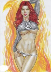 crop_top ed_benes_studio female jean_grey marvel marvel_comics marvel_girl panties phoenix_(x-men) shy thong underwear x-men