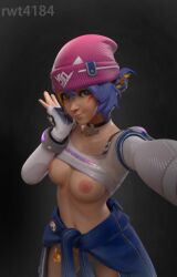 1girls 3d 3d_(artwork) antifragile_kira-kira areola areolae asian asian_female bare_legs beanie blender blender_(software) blizzard_entertainment blue_hair breasts brown_eyes choker cute erect_nipples eye_contact female female_focus female_only gloves hat japanese japanese_female kiriko_(overwatch) kiriko_kamori le_sserafim looking_at_viewer medium_breasts medium_hair navel nipples no_bra no_panties no_pants overwatch overwatch_2 rwt4184 selfie shirt shirt_lift shirt_up solo solo_female solo_focus wet wet_body wet_skin