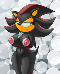 anthro black_fur black_hair black_nose breasts chaossabre color female female_only front_view fur furry furry_breasts furry_ears furry_tail hair hedgehog nipples nude open_eyes pointy_ears rule_63 shadow_the_hedgehog solo sonic_(series) tail tan_skin