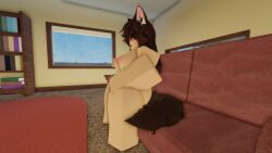 1girls 3d 3d_(artwork) alternate_version_available animal_ears areolae ass barefoot big_ass big_breasts breasts brown_hair completely_nude completely_nude_female couch female female_only full_body indoors long_hair masturbation naked naked_female nipples nude nude_female open_mouth roblox robloxian sitting sofa solo solo_female tail that_rel