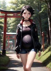 1girls 2d ai_generated athletic athletic_female bare_shoulders belly big_ass big_breasts black_hair blush boruto:_naruto_next_generations breasts breasts_out chest curvy curvy_figure cute cute_face detailed eyelashes eyeshadow female female_only fit fit_female focus glasses high_quality legs light-skinned_female light_skin lips lipstick looking_at_viewer makeup mascara medium_breasts midriff mother naked naruto naruto_(series) navel nero100 nipple_bulge outdoors pale-skinned_female pale_skin perky_breasts posing pregnant pregnant_belly pregnant_female purple_eyes red_eyes sarada_uchiha seductive seductive_look short_hair shorts shounen_jump skin_tight stable_diffusion standing tagme tank_top thighs tomboy uchiha_sarada walking wide_hips young younger_female