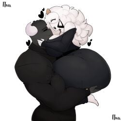 ass being_held big_ass big_breasts big_earrings black_hearts black_skin breasts earrings female hair horns kay_(srnava) large_earrings long_hair male oc srnava suit thick_ass thick_breasts thick_thighs thighs white_background white_hair wholesome