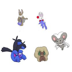 1girls 3boys cinccino color crossover esequiel female final_fantasy furry male male_zweilous moogle multiple_males nintendo pokémon_(species) pokemon simple_background whimsicott zweilous