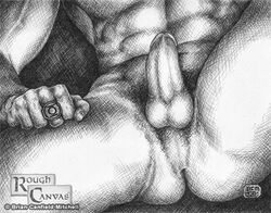 1boy abs ass balls dc erection green_lantern justice_league male male_only muscular penis pubic_hair rough_canvas solo spread_legs tagme