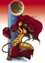 1girls 2006 avengers breasts color female female_only front_view greer_nelson joyce_chin marvel red_fur red_hair solo squatting tagme tigra tom_smith_(comic_artist)