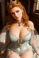 ai_generated anna_henrietta bed bedroom blonde_hair breasts clothing lingerie lv1aialchemist solo the_witcher_(series) the_witcher_3:_wild_hunt