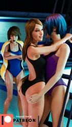 3d 3girls ass blender chloe_price female life_is_strange looking_at_viewer max_caulfield open_mouth patreon pool rachel_amber surprise swimsuit vendettagirls yuri