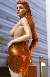 1girls 3d 3d_model aloy big_breasts breasts_out building cgi cgi_girl clothed clothed_female dress elegant elegant_clothes elegant_dress female female_only freckles freckles_on_face golden_dress green_eyes guerilla_games hair_move home horizon_forbidden_west horizon_zero_dawn house long_hair looking_away outside pool poolside red_hair removing_clothing round_breasts seducing seductive seductive_look seductive_pose sequin_dress sony_interactive_entertainment standing steffih_daz undressing