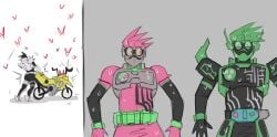 <3 2023 4boys anal anal_penetration anal_sex armor ass blush butt character_request from_behind from_behind_position gay green_body grey_background grey_body group heart heart_symbol kamen_rider kamen_rider_cronus kamen_rider_ex-aid_(series) kamen_rider_lazer living_machine living_vehicle machine male male/male male_only male_penetrated male_penetrating male_penetrating_male mask masked masked_male metallic_body motion_lines motorcycle penetration penile penile_penetration penis_in_ass pink_body shocked shocked_expression simple_background standing sweat tailpipe tailpipe_penetration tokusatsu vehicle wdp66281167 white_background yaoi yellow_body