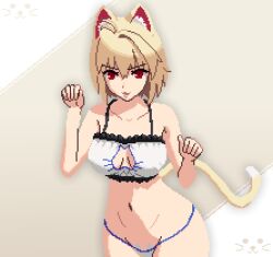 ahoge alternate_version_available alternative_version_available arcueid_brunestud big_breasts blonde_hair breasts cat_ears color female full_body huge_breasts legs lingerie looking_at_viewer melty_blood navel paw_pose pixel_art posing red_eyes seiko093 smile top_heavy tsukihime type-moon vampire vampire_girl