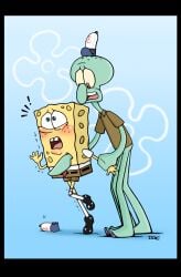 accidental_circumstance blush cephalopod doc1999 gay male male_only octopodiform octopus pastel sea_sponge shocked_expression simple_background spongebob_squarepants spongebob_squarepants_(character) spongebob_squarepants_(series) squidward_tentacles tentacle tentacle_penetration toony