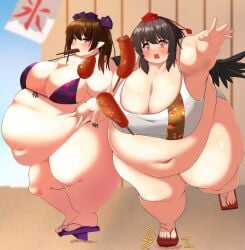 bbw beach belly_overhang big_belly big_female black_hair blush brown_hair chubby chubby_female eating embarrassed fat fat_ass fat_female fat_fetish fat_girl fat_woman fatty food food_in_mouth hatate_himekaidou huge_belly large_female morbidly_obese morbidly_obese_female nerizou obese obese_female overweight overweight_female pig plump pork_chop shameimaru_aya swimsuit tengu thick_thighs touhou tubby weight_gain