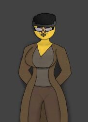 1girls breasts coat countryhumans countryhumans_girl female female_only first_porn_of_character gray_background grey_background hands_behind_back hat hearts_of_iron_4 holy_russian_empire_(the_new_order) overcoat seregamecta the_new_order ushanka yellow_body