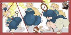 1girls 3boys belly_expansion dungeon_meshi fat fat_woman female inflation male marcille_donato multiple_boys slime slime_inflation umilux weight_gain what