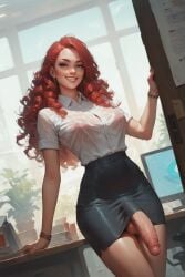 1futa ai_generated balls bulge foreskin freckles futa_only futanari mostly_clothed penis_peek penis_under_skirt red_hair santarvengar solo stable_diffusion sweaty tagme testicles uncut