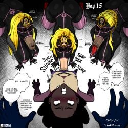 1futa 4girls :>= age_difference ahe_gao ahegao anteater_face blowjob bubble_text comic connie_(fellatrix) dark-skinned_futanari english_text erect_nipples_under_clothes fellatian fellatio fellatrix female female_on_futa futa_with_female futanari futasub group nell_(fellatrix) no_nut_november speech tagme