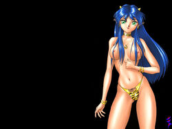 1997 1girls blue_hair female horns humanoid large_breasts light-skinned_female light_skin long_hair lum nipples oni pointy_ears princess satoshi_igarashi tagme urusei_yatsura