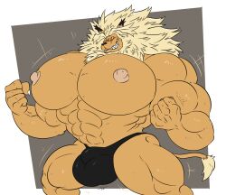 2019 abs anthro areola beast_king_(one-punch_man) biceps big_biceps big_bulge big_muscles big_nipples big_pecs bulge clothed clothing digital_drawing_(artwork) digital_media_(artwork) felid flexing fur hair hi_res huge_bulge huge_muscles huge_pecs hyper_pecs lion male mammal mane mostly_nude motion_lines muscle_growth muscular muscular_anthro muscular_male nipples one-punch_man one_(manga) pantherine pecs reagan700 simple_background smile solo speedo standing swimwear tail teeth thick_thighs topless underwear