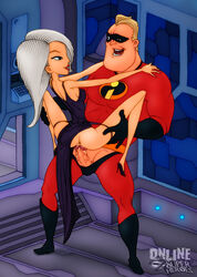 1boy 1girls disney female male mirage_(the_incredibles) mr._incredible online_superheroes penis pixar robert_parr smooth_skin superhero the_incredibles