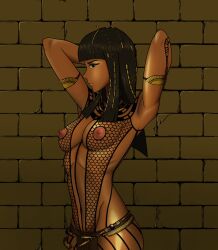 1girls anck-su-namun armpits arms_behind_head blunt_bangs dark-skinned_female darkking egyptian fishnets looking_at_viewer makeup nipples the_mummy_(1999) the_mummy_(franchise)