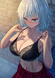 2021 artist_request big_breasts blush bra cleavage omega_labyrinth saeri_soja short_hair