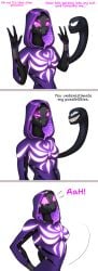 crossover female funny living_clothes living_latex marvel mass_effect quarian spacemaxmarine spider-gwen_(cosplay) spider-man_(series) tali'zorah_nar_rayya venom_(marvel)