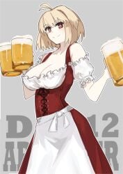 1girls alternate_costume arcueid_brunestud barmaid beer beer_mug big_breasts blonde_hair curvy curvy_figure dirndl huge_breasts jonyeld large_breasts light-skinned_female light_skin melty_blood posing red_eyes smile tagme thick_thighs top_heavy tsukihime type-moon