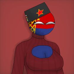 1girls blue_body boob_window breasts communism countryhumans countryhumans_girl countryhumans_oc female female_focus female_only glasses hat red_star seregamecta