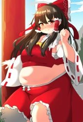 bbw belly_overhang big_belly big_female black_hair blush blush chubby chubby_female embarrassed fat fat_ass fat_female fat_fetish fat_girl fat_woman fatty large_female nerizou obese obese_female overweight overweight_female pig plump pork_chop reimu_hakurei thick_thighs touhou tubby weight_gain