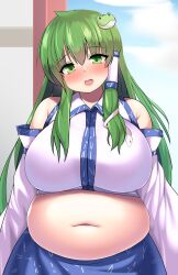 bbw belly_overhang big_belly big_female blush chubby chubby_female embarrassed fat fat_ass fat_female fat_fetish fat_girl fat_woman fatty green_eyes green_hair large_female nerizou obese obese_female overweight overweight_female pig plump pork_chop pudgy_belly sanae_kochiya thick_thighs touhou tubby weight_gain