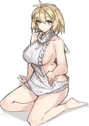 1girls alternate_costume arcueid_brunestud big_breasts big_butt blonde_hair breasts curvy curvy_figure huge_ass huge_breasts jonyeld looking_at_viewer melty_blood naked plump posing red_eyes revealing_clothes smile sweater tagme thick_thighs top_heavy tsukihime type-moon virgin_killer_sweater